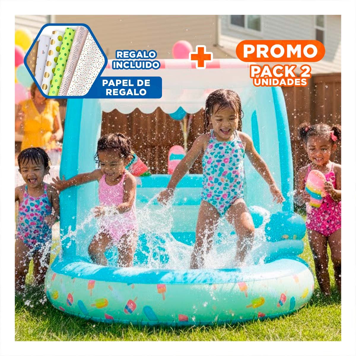 PACK2 DIVERSIÓN INFANTIL HELADERÍA CON 3 HELADOS MOD 48672NP 102X127X99 CM INTEX Y+PAPEL REGALO - 1