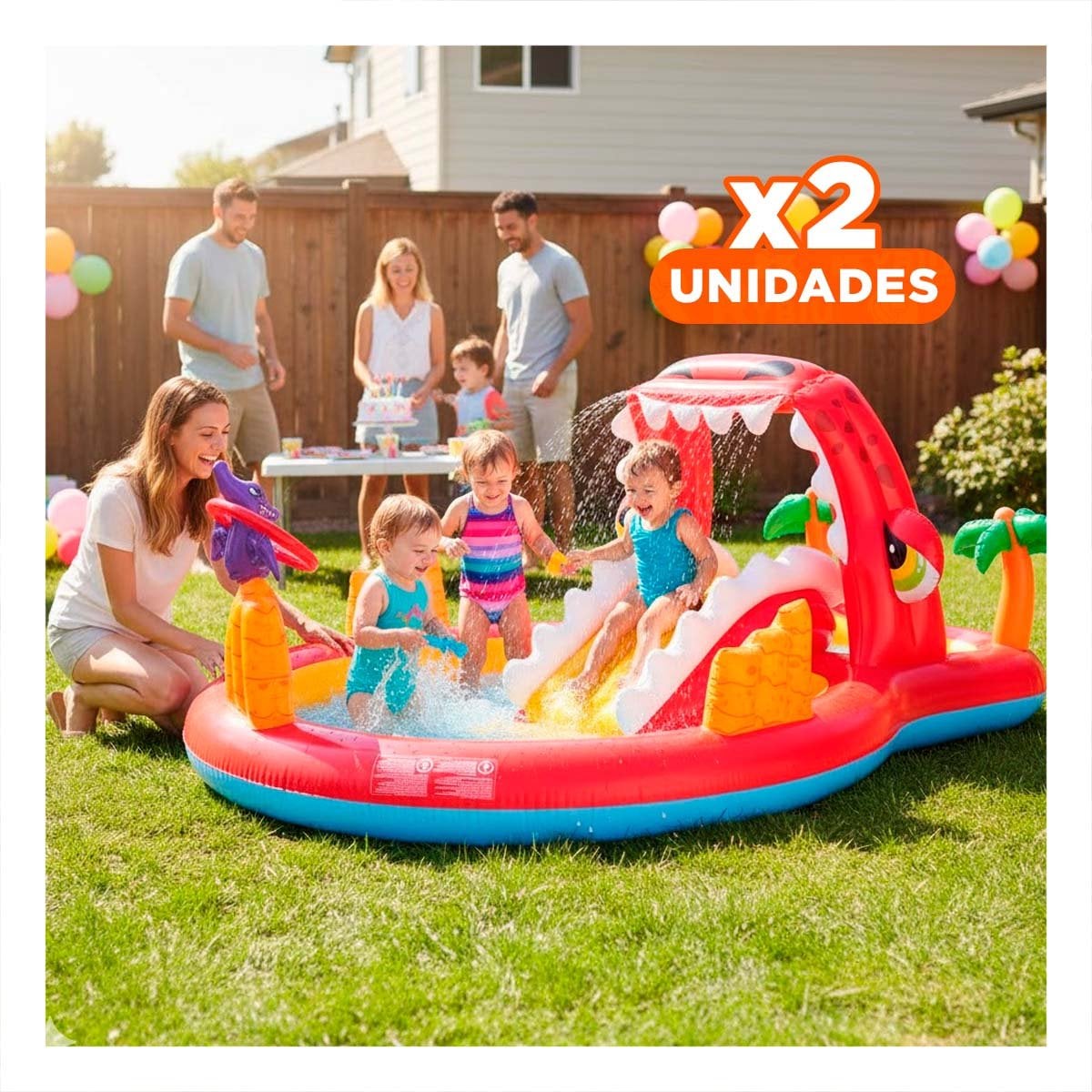 PACK2 JUGUETE INFLABLE HAPPY DINO MOD. 57163NP 196X170X107 CM INTEX PARA NIÑOS Y+REGALO STICKER - 1