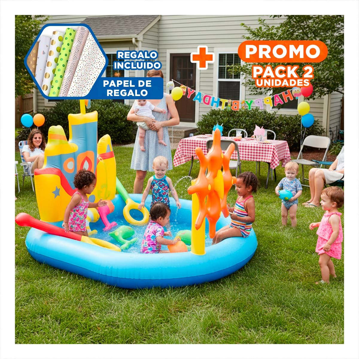 PACK2 DIVERTIDO INFLABLE REMOLCADOR MOD. 52211 147X147 X 122 CM BESTWAY EXTERIOR Y+PAPEL REGALO - 1