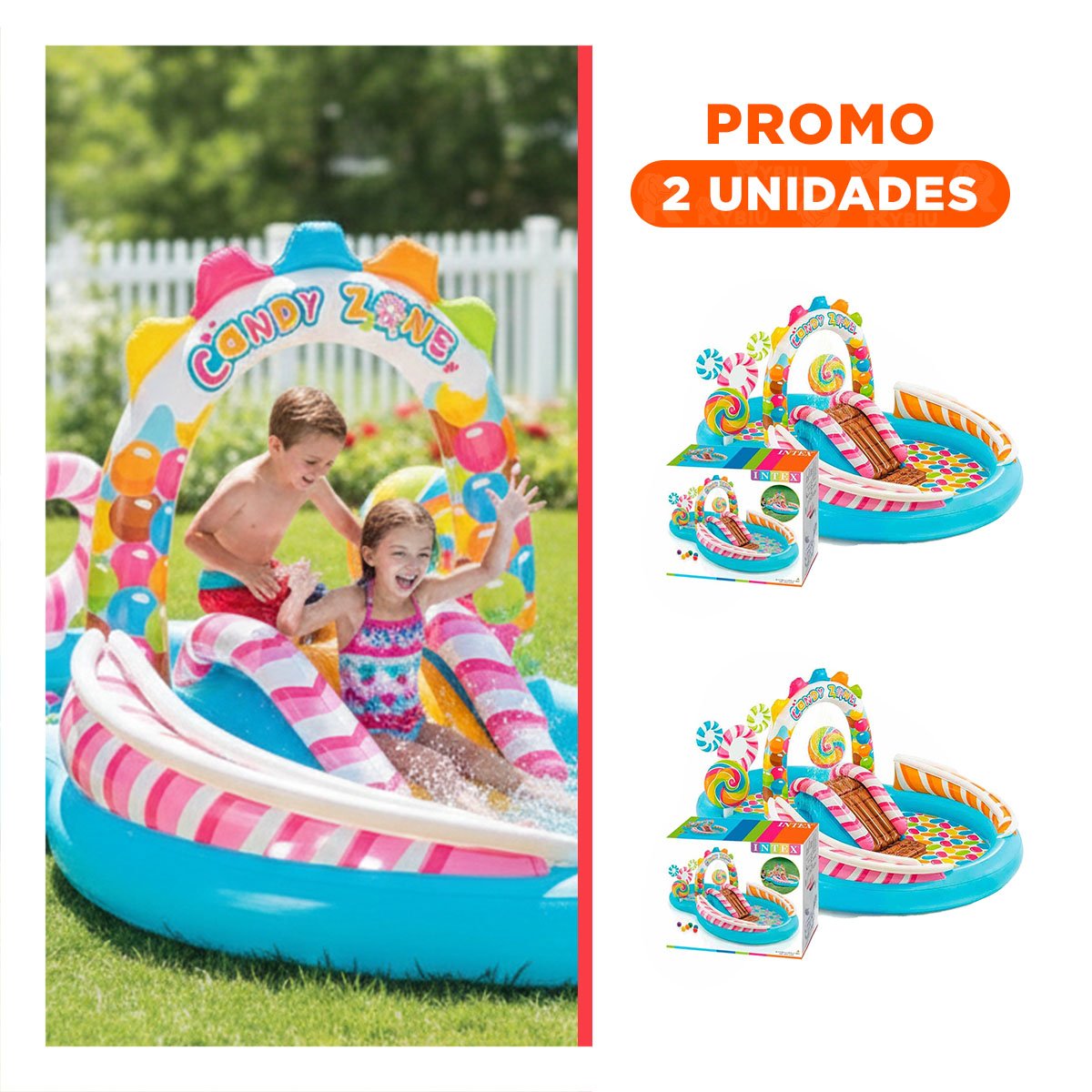 PACK2 TINA INFLABLE PARA FIESTA Y NIÑOS EN CASA 295X191X130 CM MULTICOLOR - 1