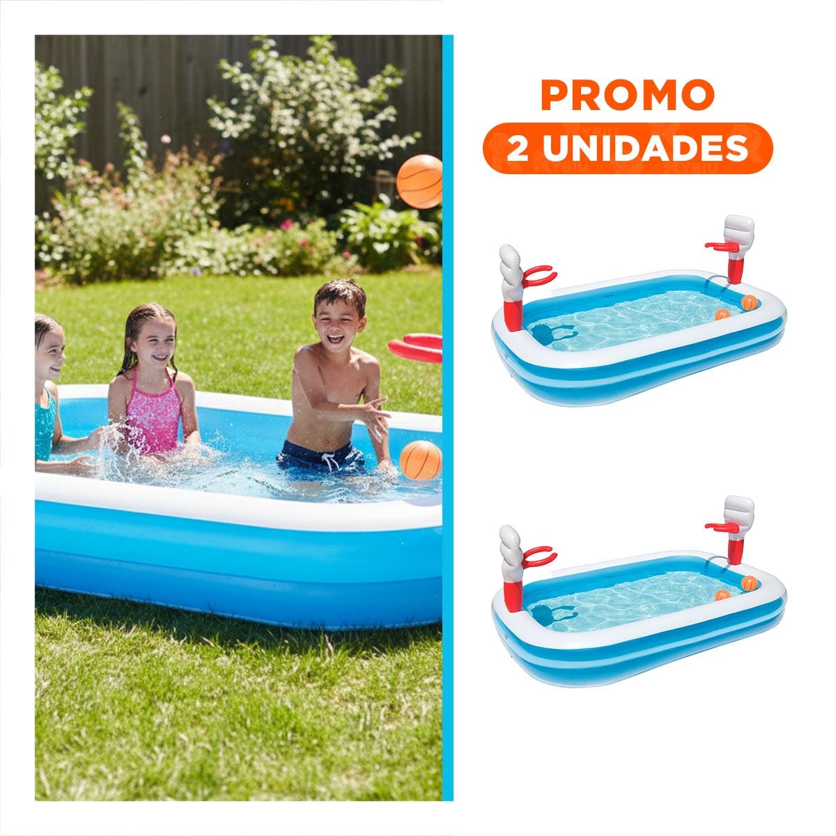 PACK2 JUEGO DE BALONCESTO INFLABLE PARA PISCINA CON ARO Y PELOTA BESTWAY 253X168X102 CM - 1