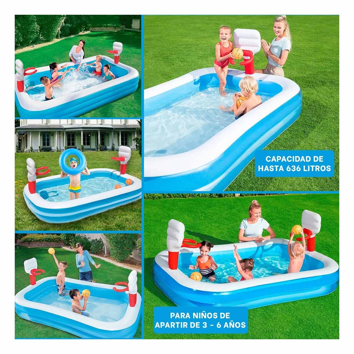PACK2 JUEGO PORTATIL INFLABLE DE BALONCESTO CON RED Y PELOTA BESTWAY Y+PAPEL REGALO - 3