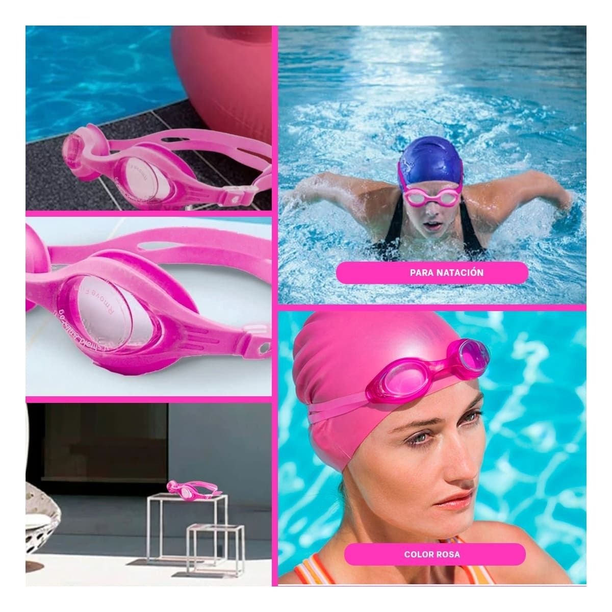 PACK4 MATERIAL ACUATICO PARA ENTRENAMIENTO DE NATACION CON VISION CLARA ROSADO Y+REGALO STICKER - 2