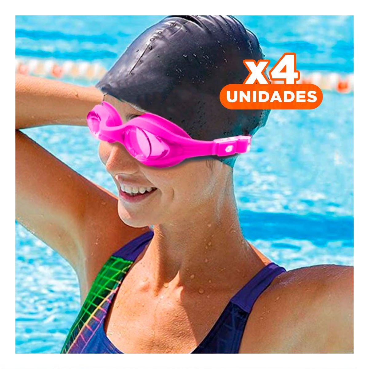 PACK4 PROTECTOR PARA NATACION ROSADO CON CRISTAL CLARO Y VISION NITIDA - 1