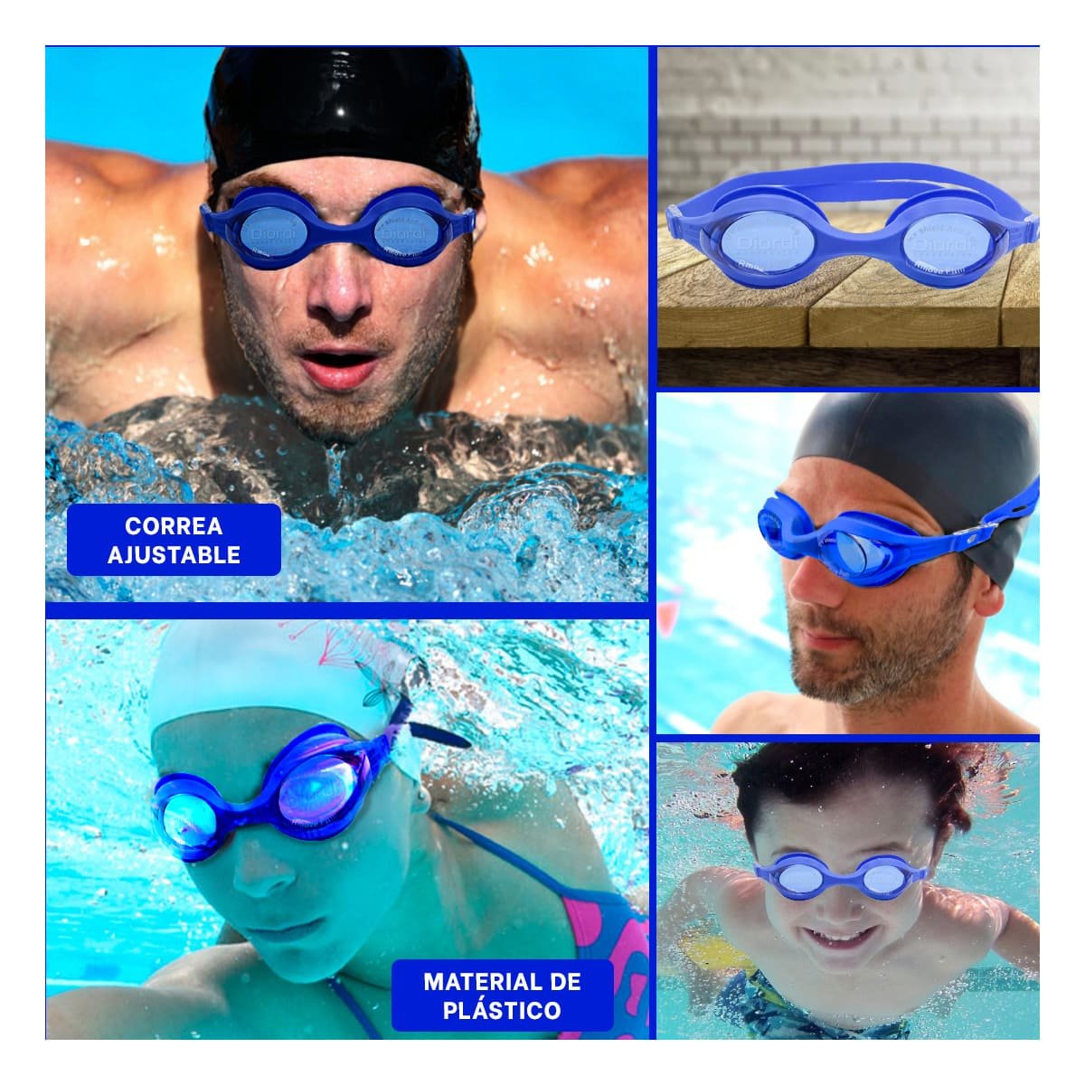 PACK12 LENTE PARA NATACION AZUL CON LENTE NITIDO Y CORREA FLEXIBLE Y+PAPEL REGALO - 2