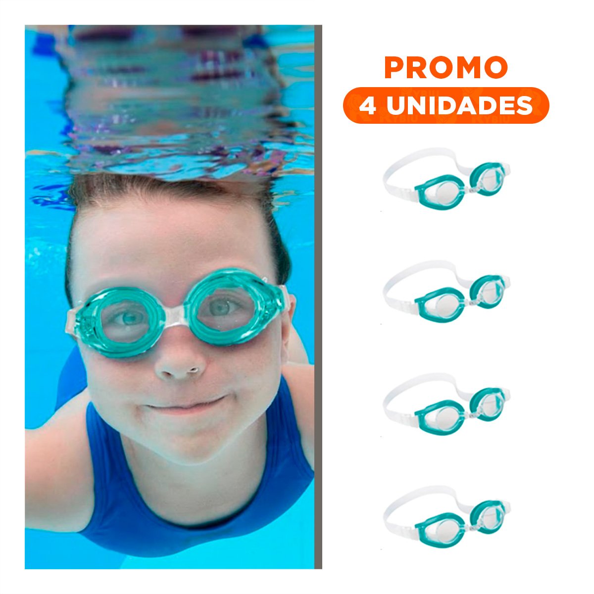 PACK4 LENTES NATACION VERDE CON LENTE CLARO Y CORREA AJUSTABLE Y+REGALO STICKER - 1