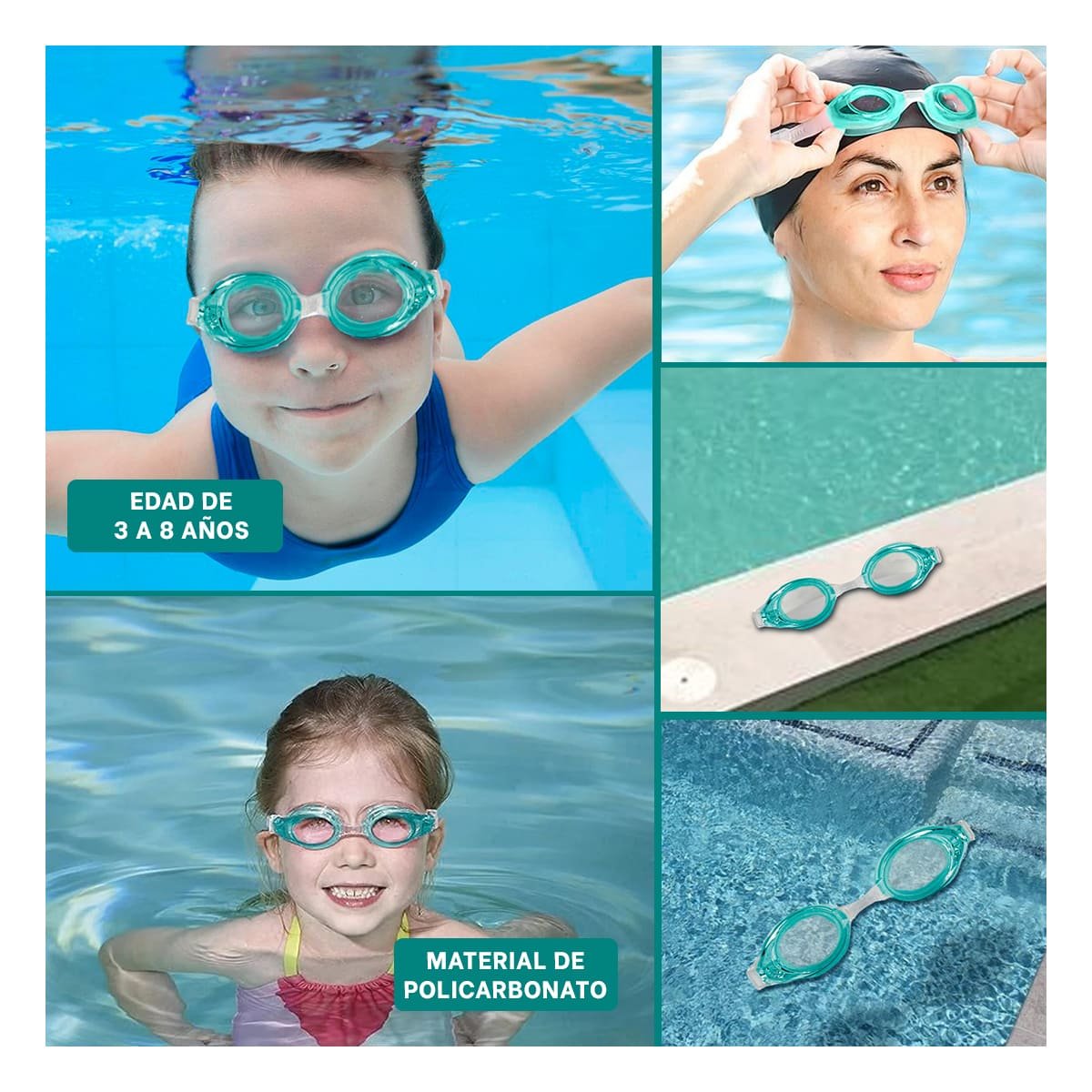 PACK4 LENTES NATACION VERDE CON LENTE CLARO Y CORREA AJUSTABLE Y+REGALO STICKER - 2