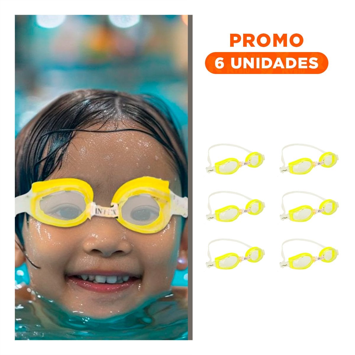 PACK6 ANTEOJOS DE NATACION AMARILLO CON MARCO RESISTENTE Y USO SEGURO EN NATACION - 1