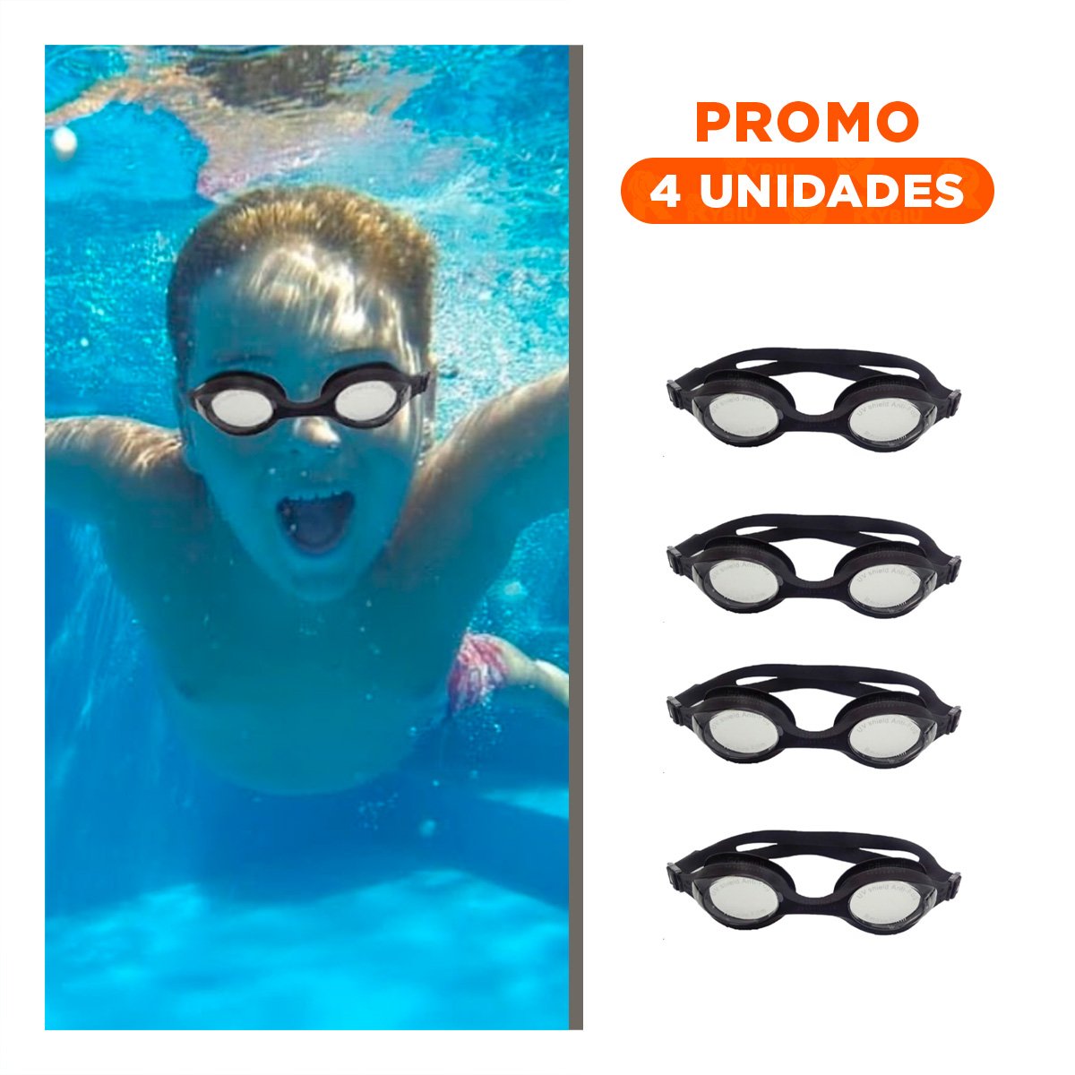 PACK4 PROTECTOR PARA NATACION NEGRO CON MARCO COMODO Y CORREA LIGERA Y+REGALO STICKER - 1