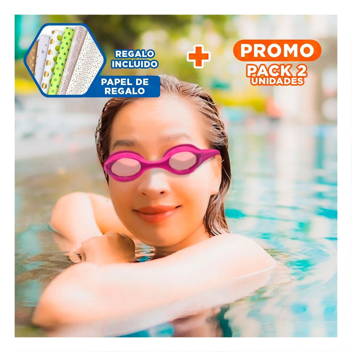 PACK2 PROTECTOR PARA NATACION ROSADO CON LENTE TRANSPARENTE Y MARCO COMODO Y+PAPEL REGALO - 1