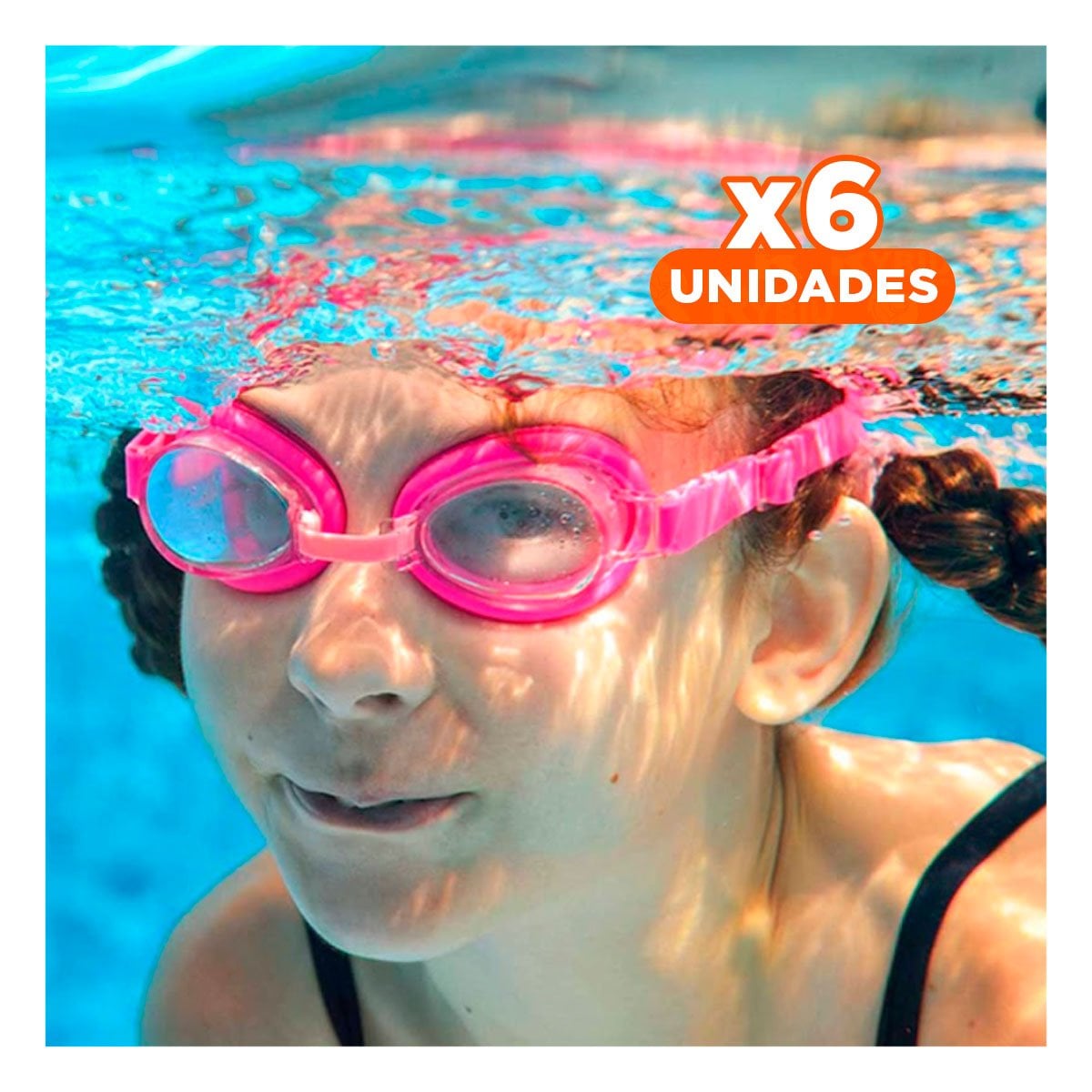 PACK6 LENTE PARA NATACION ROSADO CON CRISTAL TRANSPARENTE Y AJUSTE COMODO Y+REGALO STICKER - 1