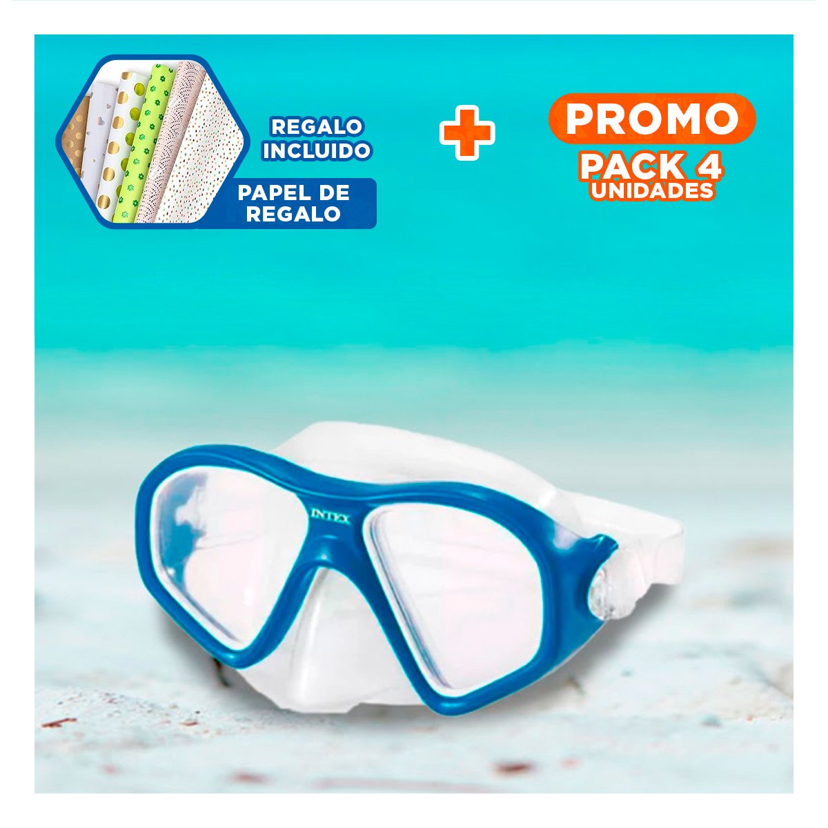 PACK4 VISORES DE BUCEO ADULTO AZUL CON VISION CLARA Y CORREA AJUSTABLE Y+PAPEL REGALO - 1