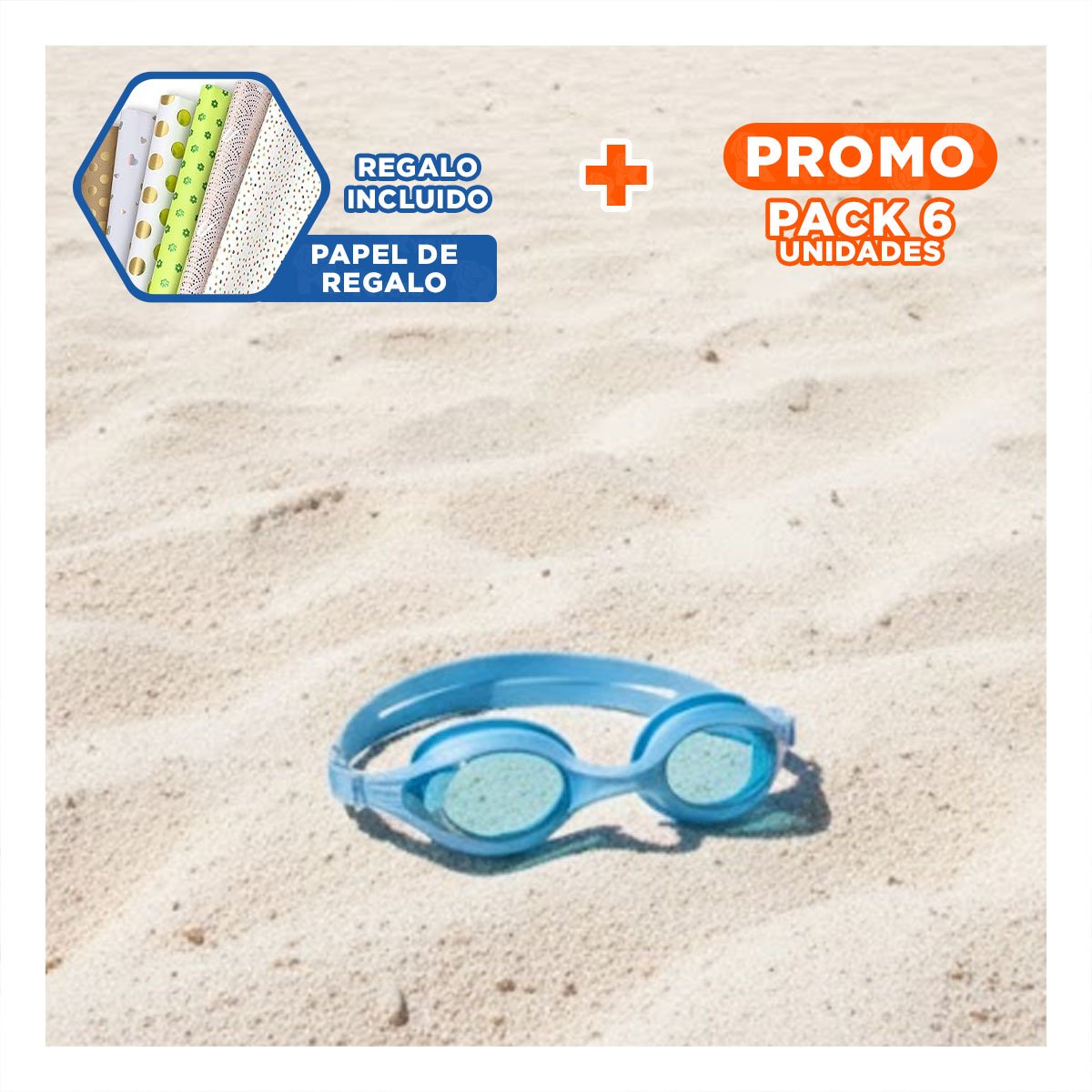 PACK6 VISORES DE NATACION UNISEX COLOR CELESTE COMODOS PARA PISCINA Y+PAPEL REGALO - 1