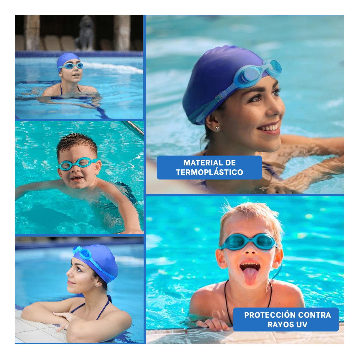 PACK6 VISORES DE NATACION UNISEX COLOR CELESTE COMODOS PARA PISCINA Y+PAPEL REGALO - 3