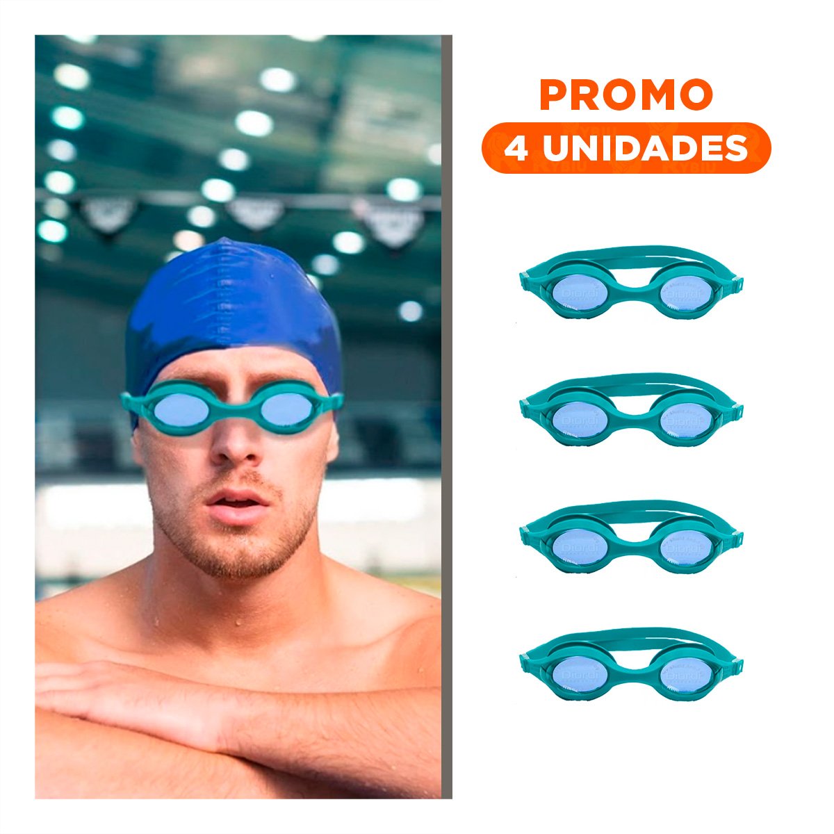 PACK4 GAFA NATACION CELESTE CON VISION CLARA Y MARCO LIGERO Y+REGALO STICKER - 1