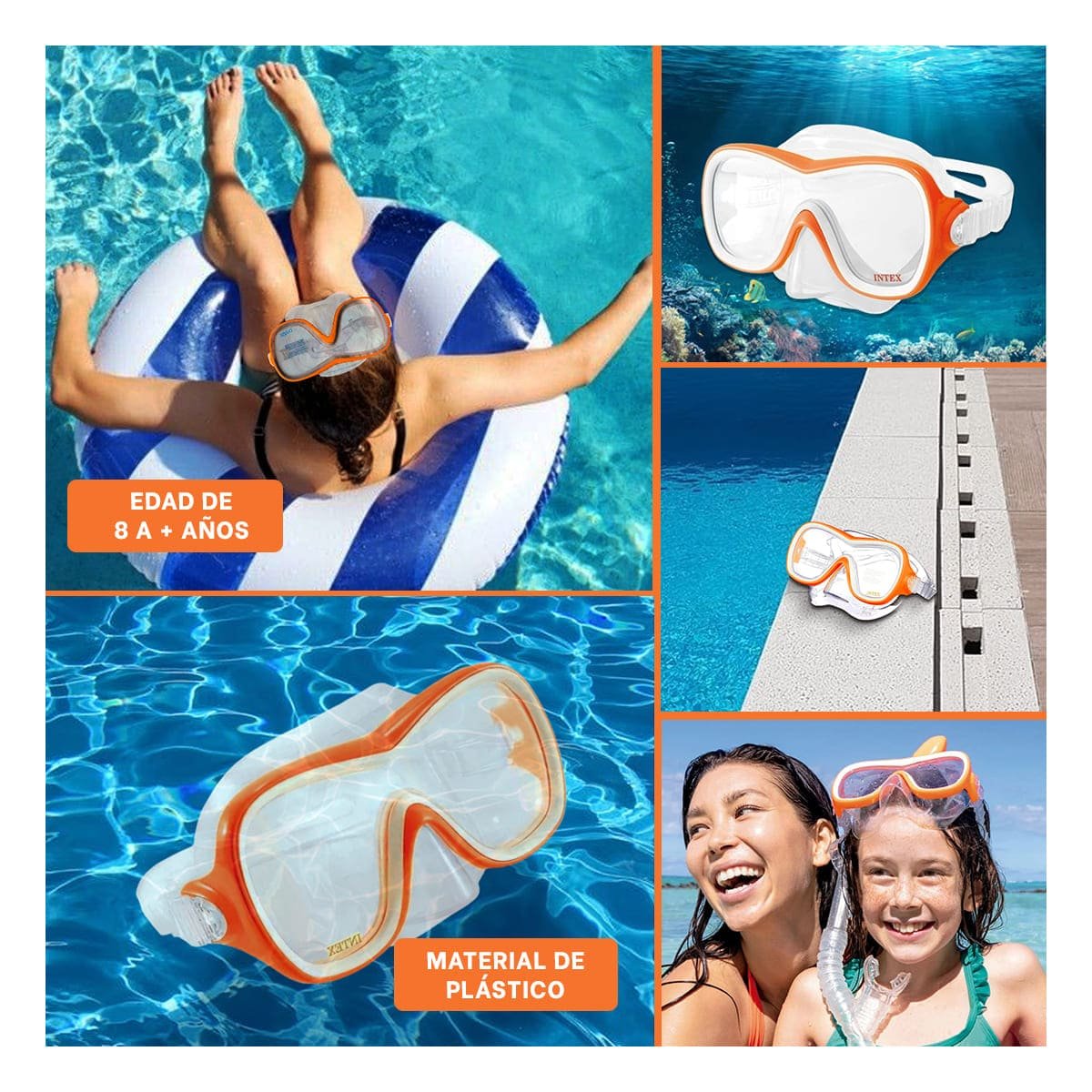 PACK4 LENTES DE BUCEO ANARANJADO CON VISION SUBACUATICA Y USO PROLONGADO Y+REGALO STICKER - 2