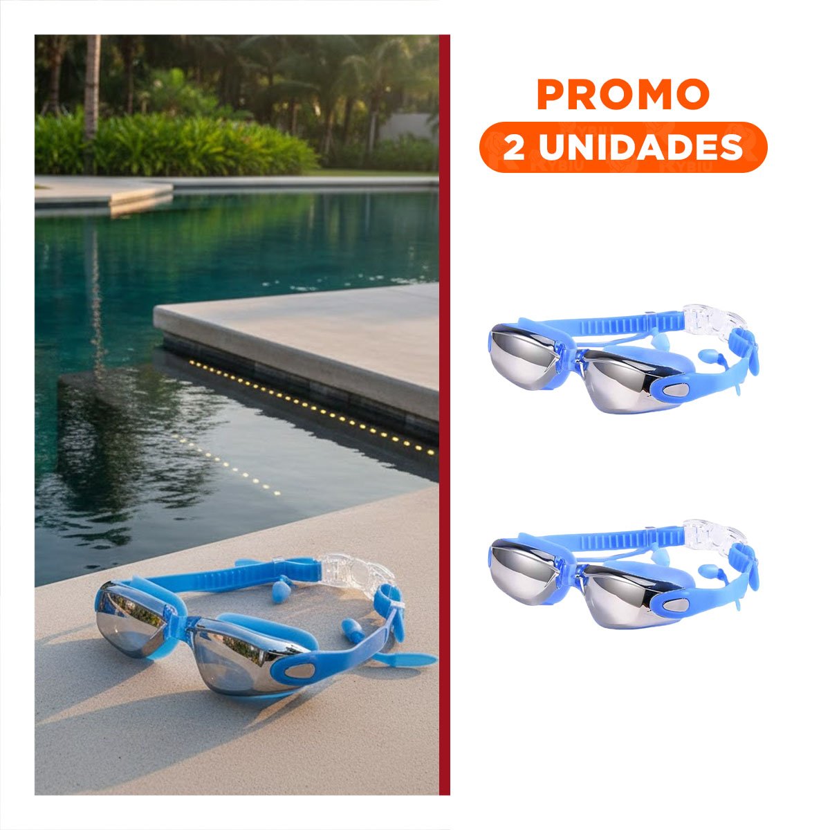 PACK2 MASCARA PARA NATACION AZUL CON ESTUCHE 23,7 X 3,8 X 14,4 CM Y CORREA FLEXIBLE - 1