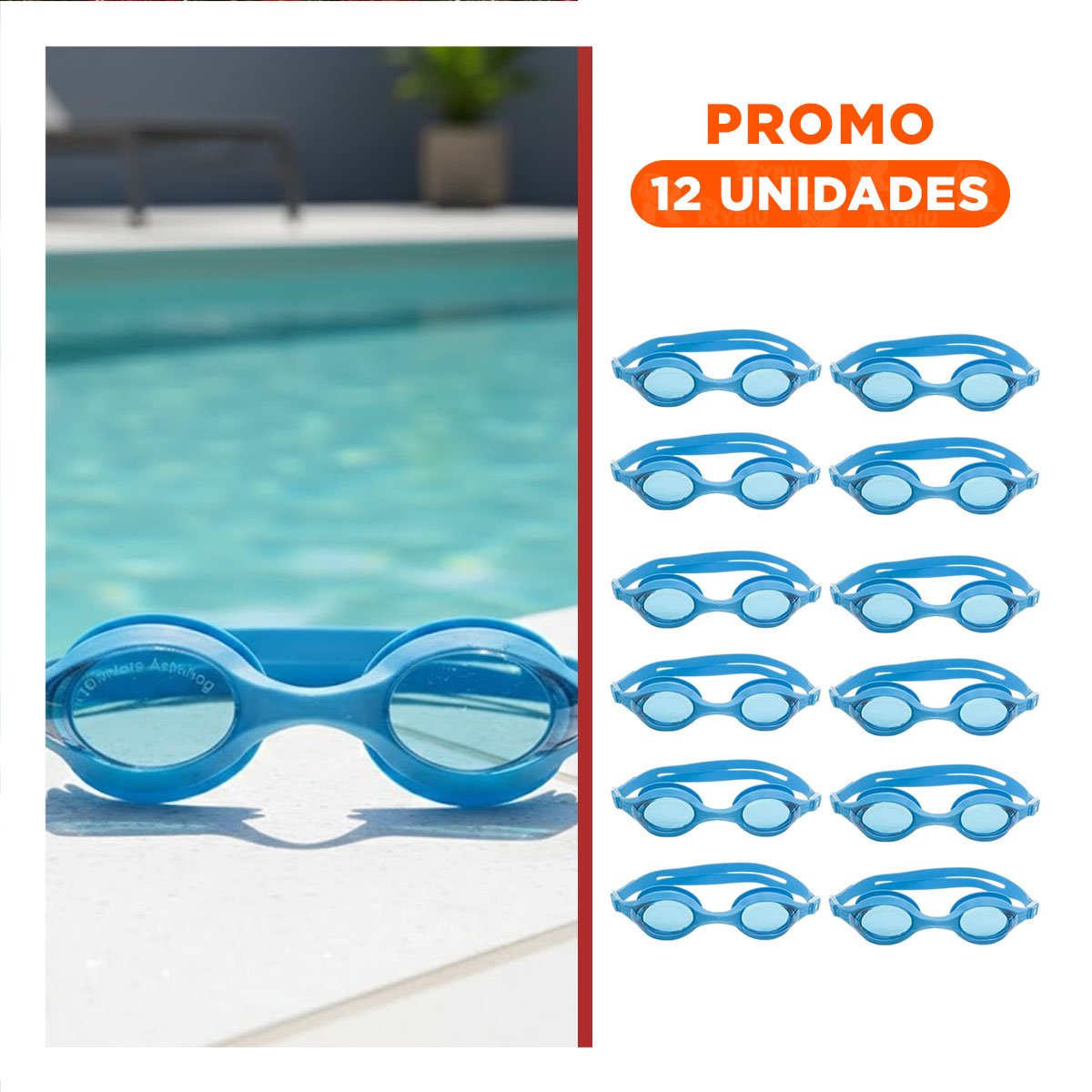 PACK12 VISORES DE NATACION UNISEX COLOR CELESTE CON VISION CLARA Y+REGALO STICKER - 1