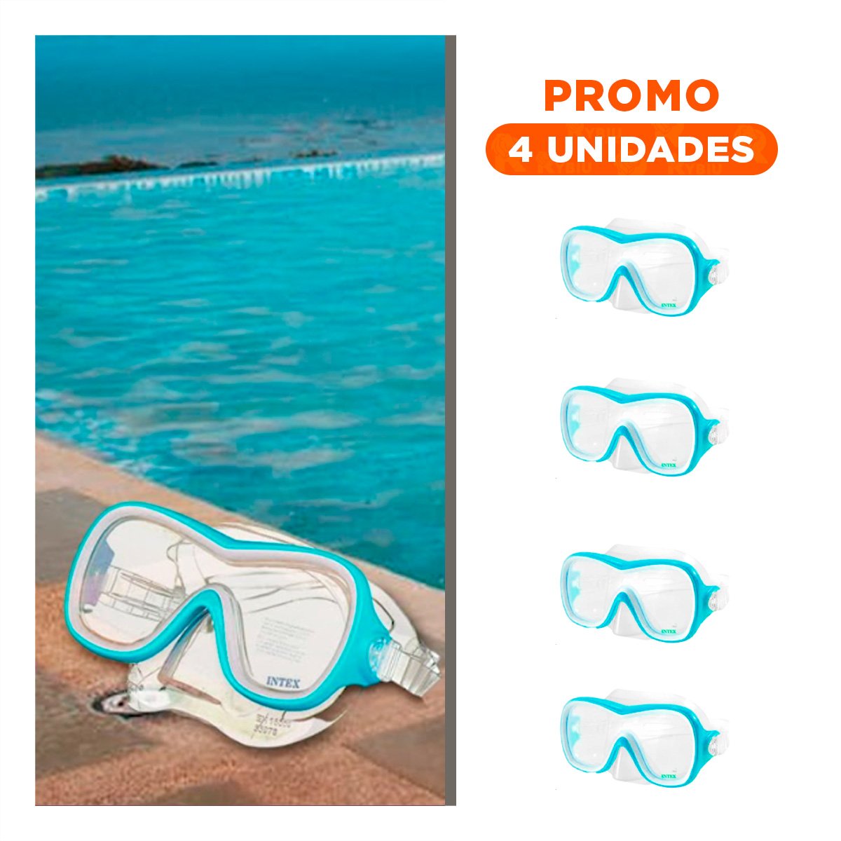 PACK4 LENTES DE BUCEO ADULTO CELESTE CON AJUSTE ERGONOMICO Y SELLADO FIRME Y+REGALO STICKER - 1