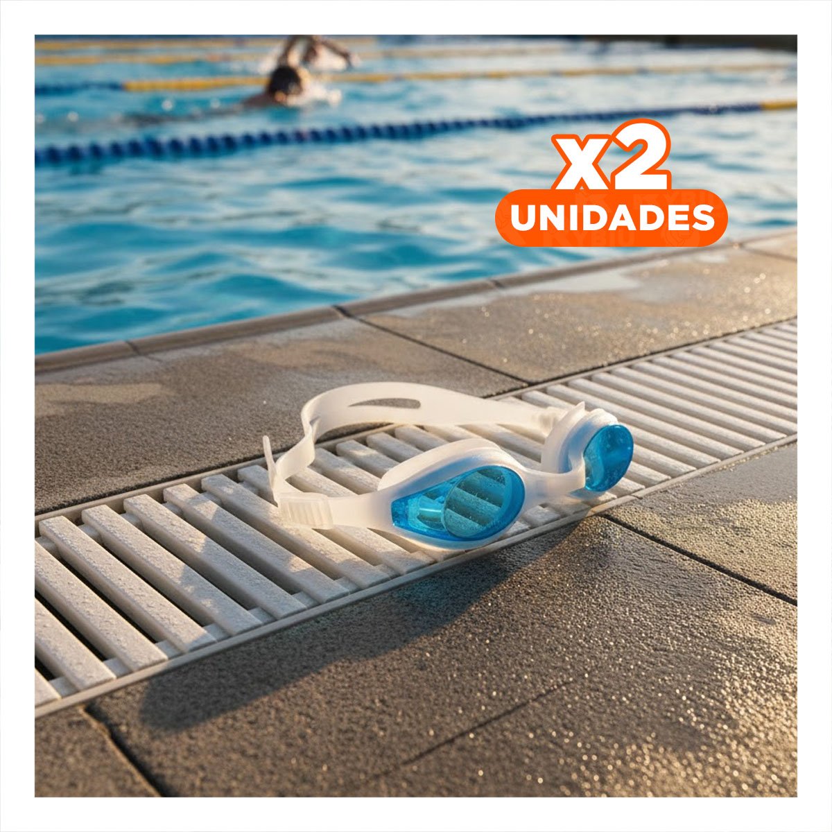 PACK2 GAFAS DE NATACION CON ESTUCHE UNISEX COLOR CELESTE PARA PISCINA FAMILIAR Y+REGALO STICKER - 1