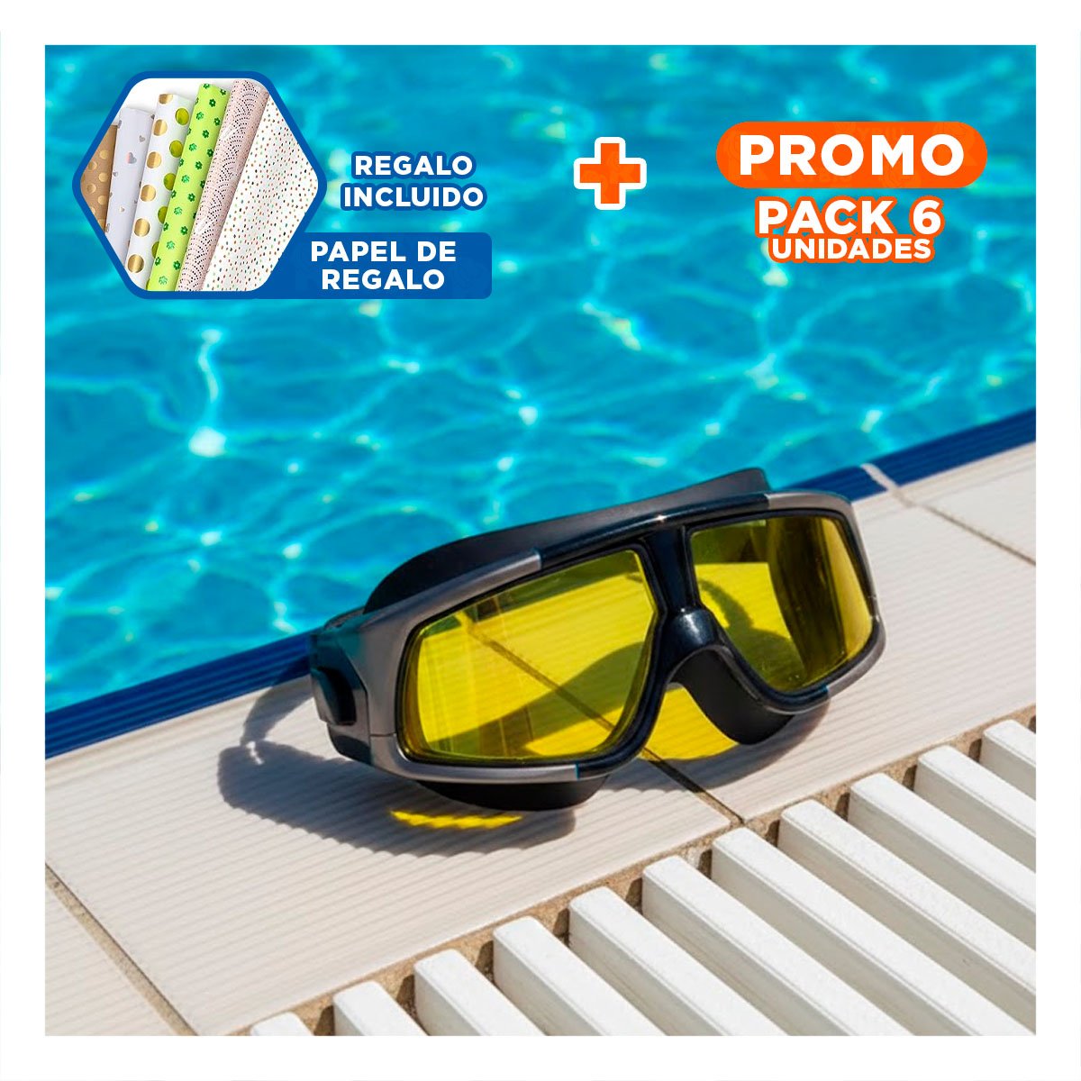 PACK6 GAFAS NATACION PROFESIONAL VIDRIO TEMPLADO NEGRO CON SELLADO COMODO Y+PAPEL REGALO - 1