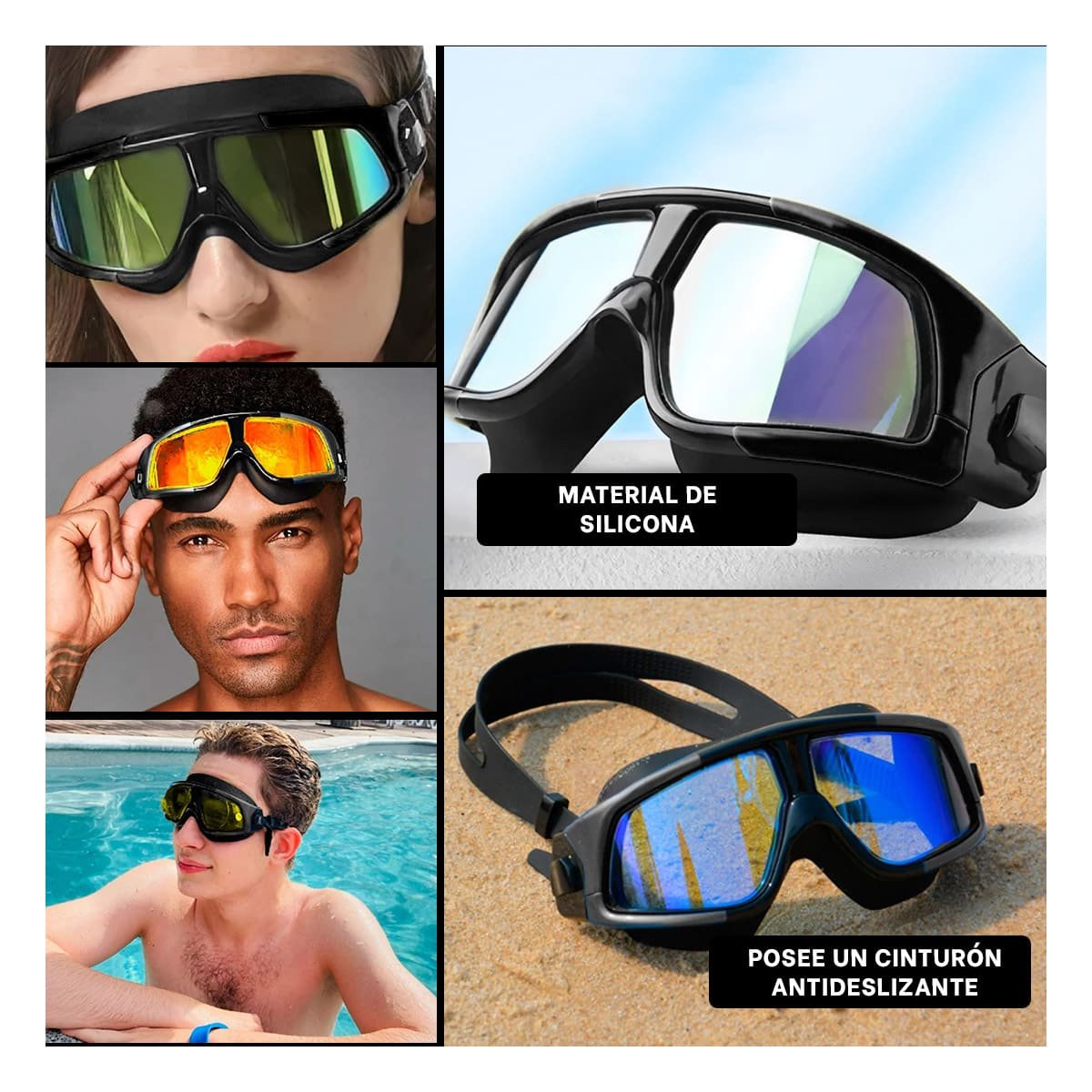 PACK6 GAFAS NATACION PROFESIONAL VIDRIO TEMPLADO NEGRO CON SELLADO COMODO Y+PAPEL REGALO - 3
