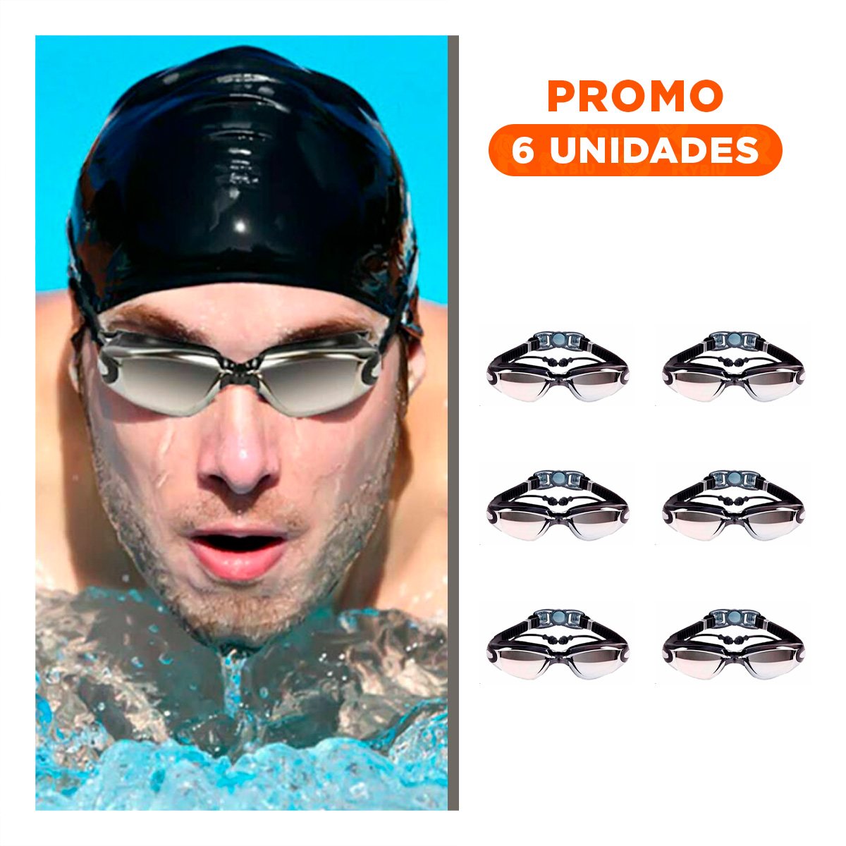 PACK6 PROTECTOR PARA NATACION NEGRO CON ESTUCHE 23,7 X 3,8 X 14,4 CM Y LENTE NITIDO - 1
