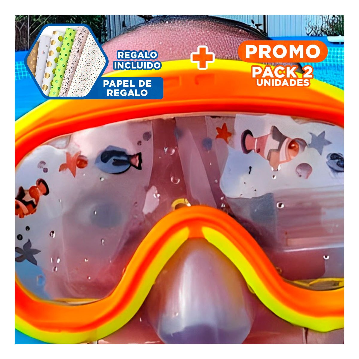 PACK2 OCULARES DE BUCEO DEPORTIVO AVIADOR ANARANJADO CON CORREA AJUSTABLE Y+PAPEL REGALO - 1