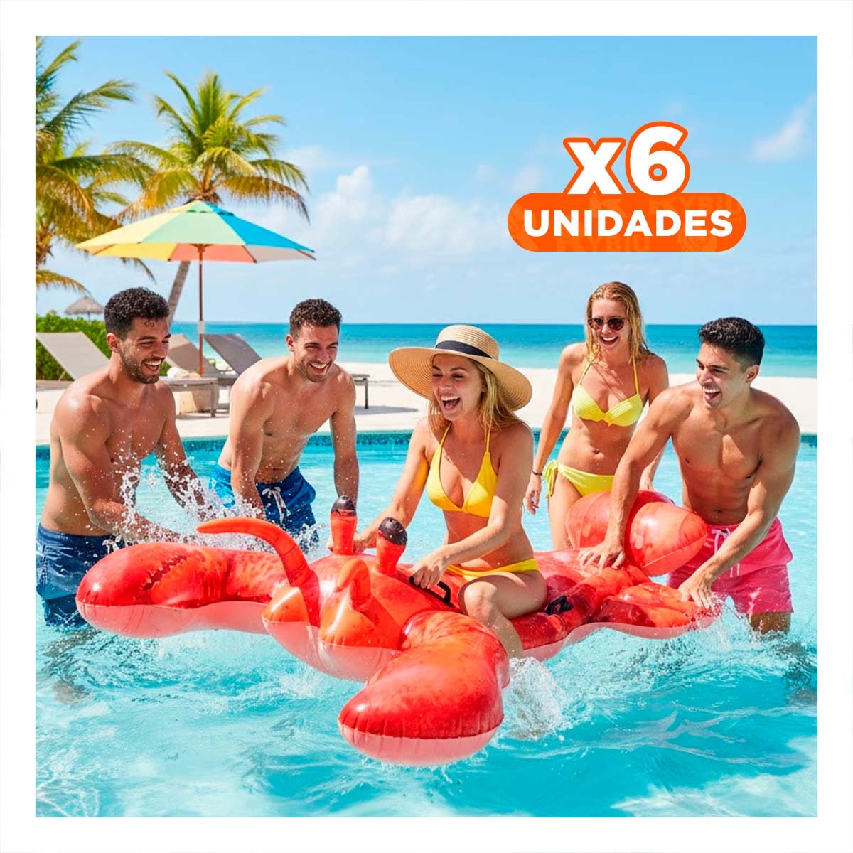 PACK6 COLCHONETA LANGOSTA 213 X 137 CM GRANDE PARA PISCINA INFANTIL Y+REGALO STICKER - 1