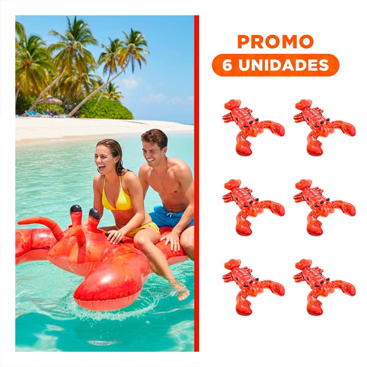 PACK6 COLCHONETA LANGOSTA 213 X 137 CM INFLABLE DIVERTIDA PARA PISCINA - 1