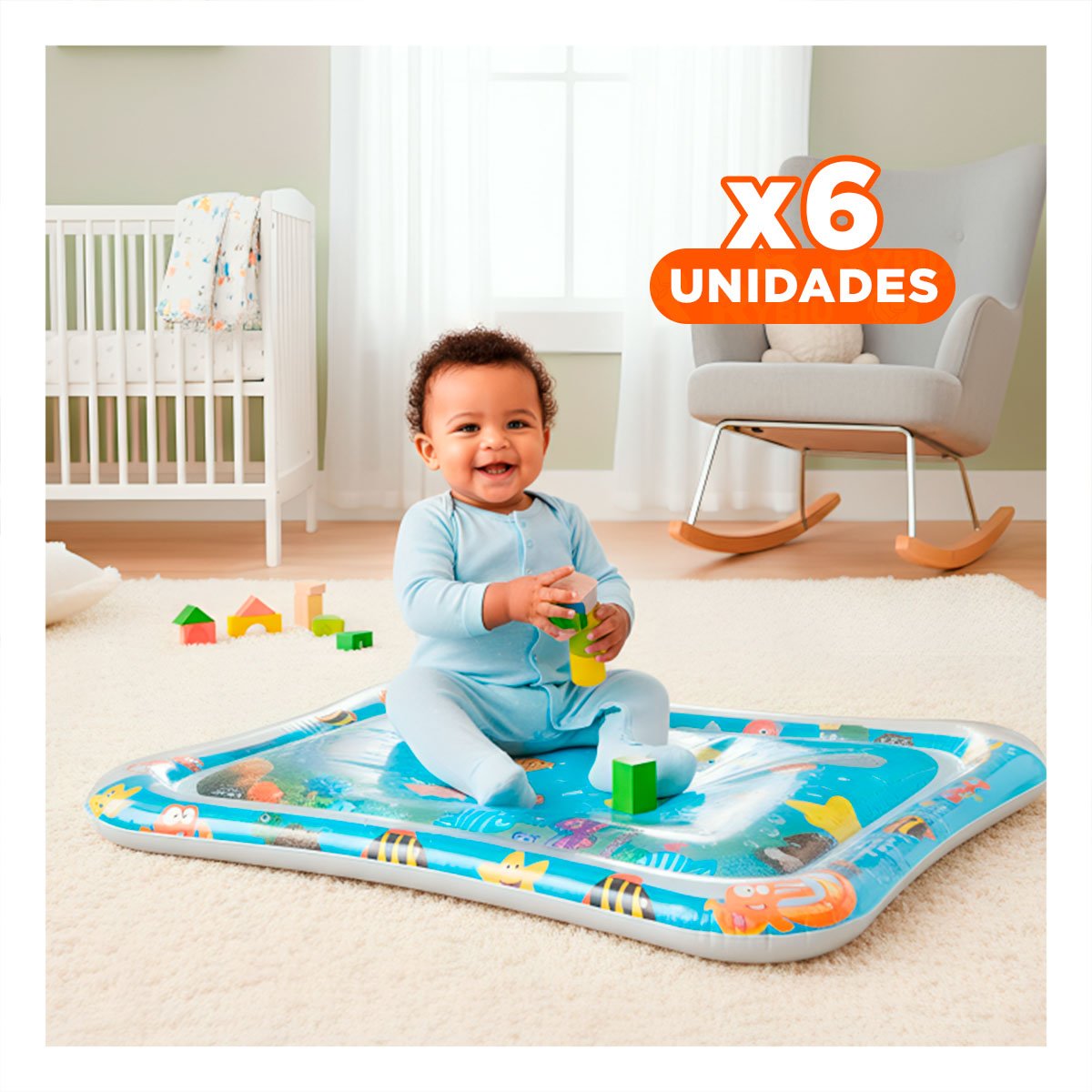 PACK6 CAMA INFLABLE AZUL PARA BEBES Y SEGURIDAD EN AGUA CON DIVERSION Y+REGALO STICKER - 1