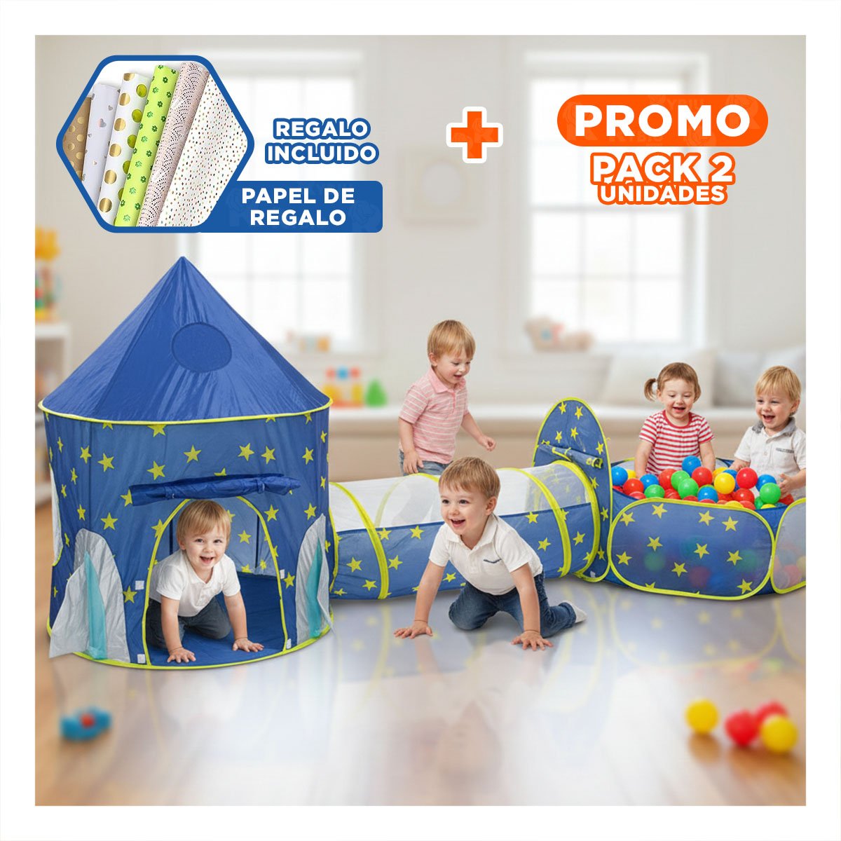 PACK2 CARPA INFANTIL DIVERSION 3 PIEZAS CON ACCESORIOS Y BASE AZUL PARA NIÑOS Y+PAPEL REGALO - 1