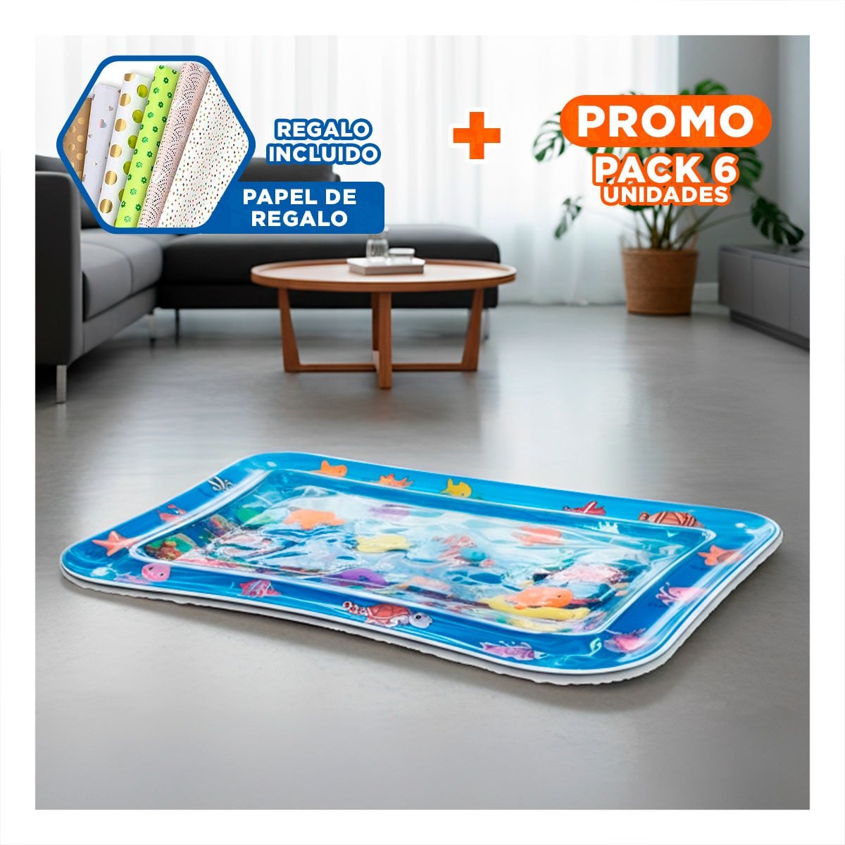 PACK6 PISCINA INFLABLE AZUL PARA JUEGOS Y BEBES DIVERTIDOS CON SEGURIDAD Y+PAPEL REGALO - 1