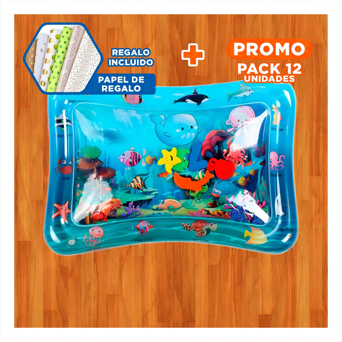 PACK12 CAMA INFLABLE AZUL PARA BEBES Y JUEGOS ACUATICOS CON COMODIDAD Y+PAPEL REGALO - 1