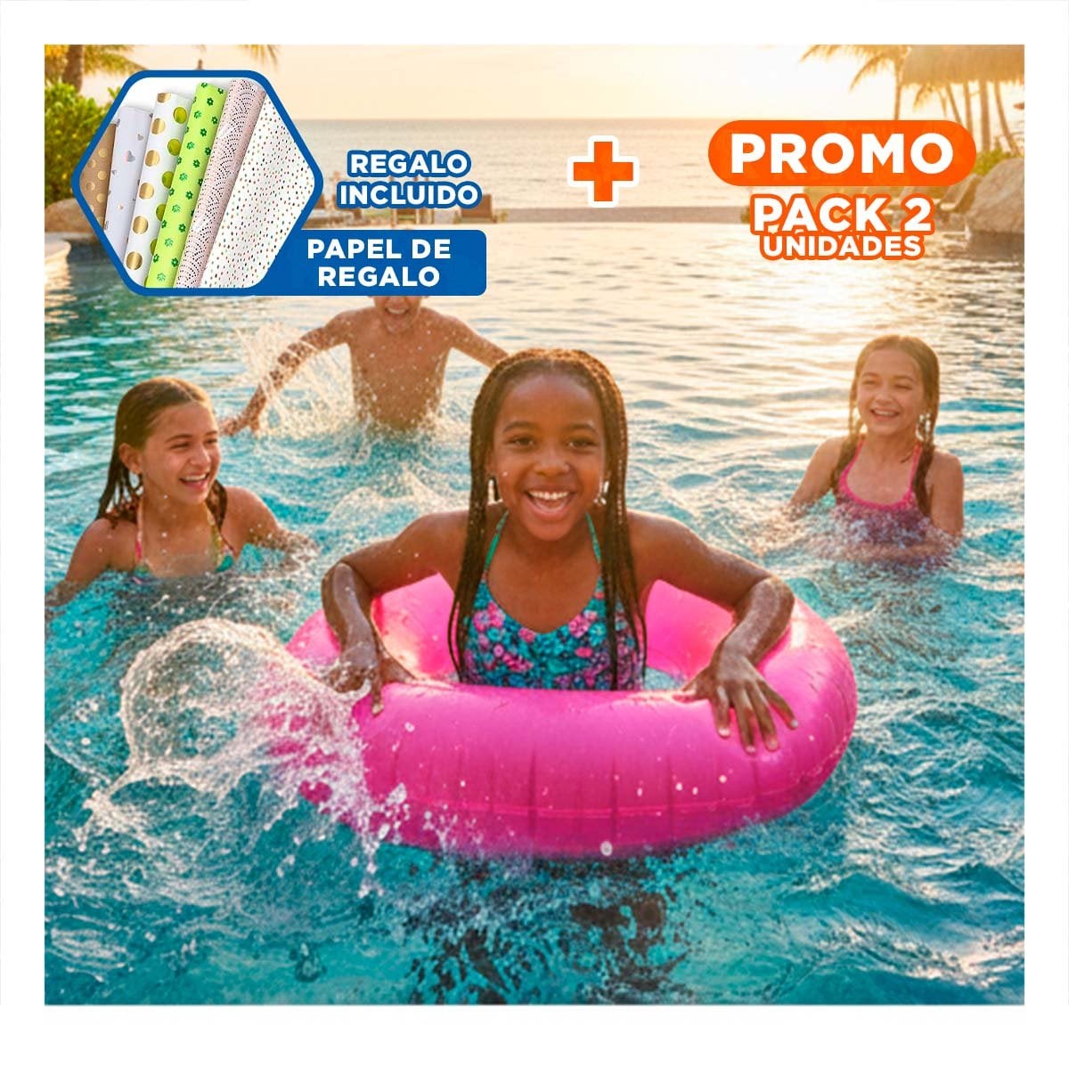 PACK2 JUGUETE FLOTANTE NEON 91 CM INFLABLE Y DIVERTIDO ROSADO NEON PARA NIÑOS Y+PAPEL REGALO - 1