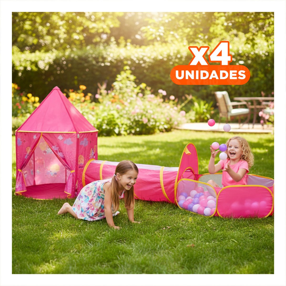 PACK4 TIENDA INFANTIL 3 PIEZAS CON BASE Y ACCESORIOS PARA NIÑOS ROSADO - 1