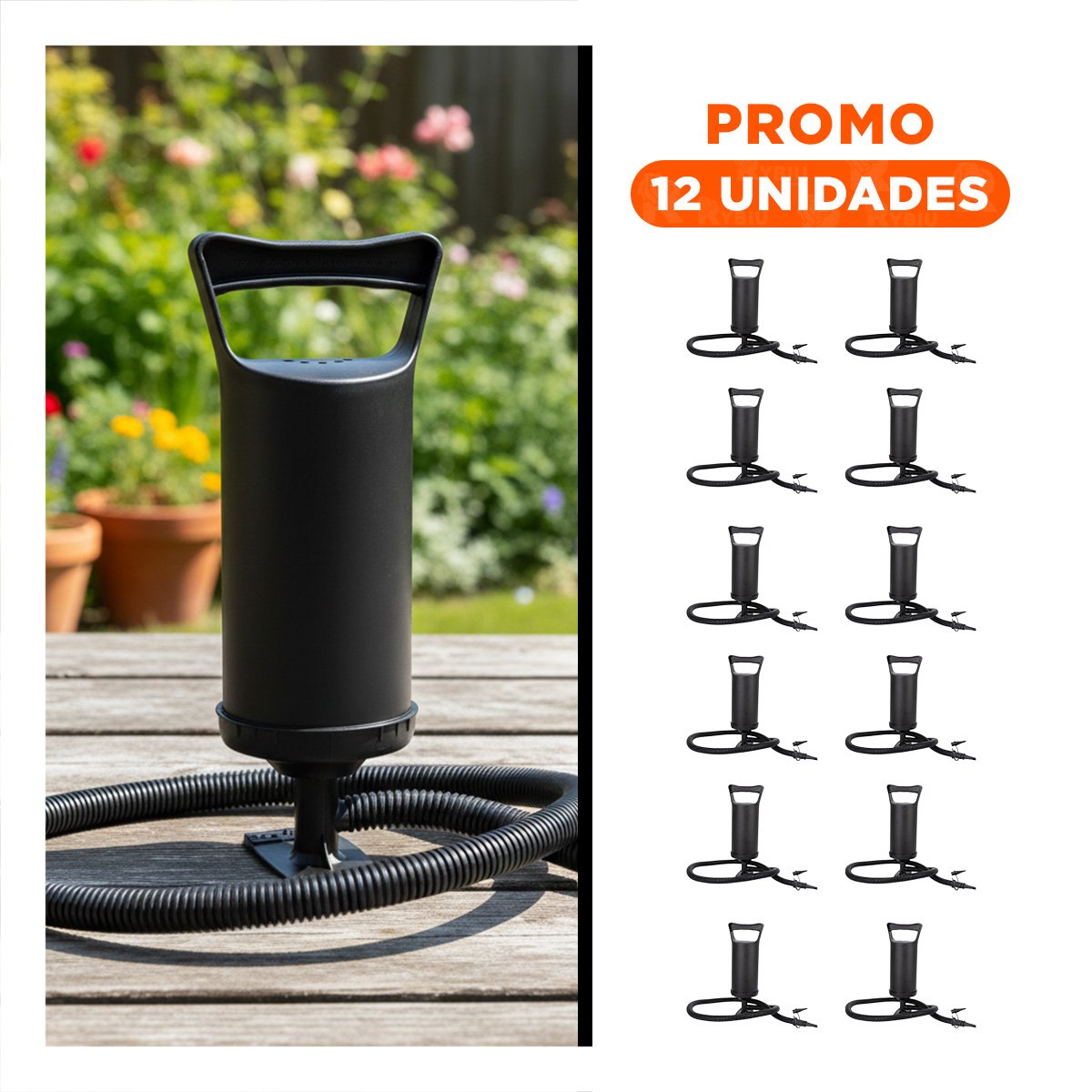 PACK12 BOMBA PORTATIL PARA FLOTADORES 14 PULGADAS CON USO EN CAMPING NEGRO Y+REGALO STICKER - 1