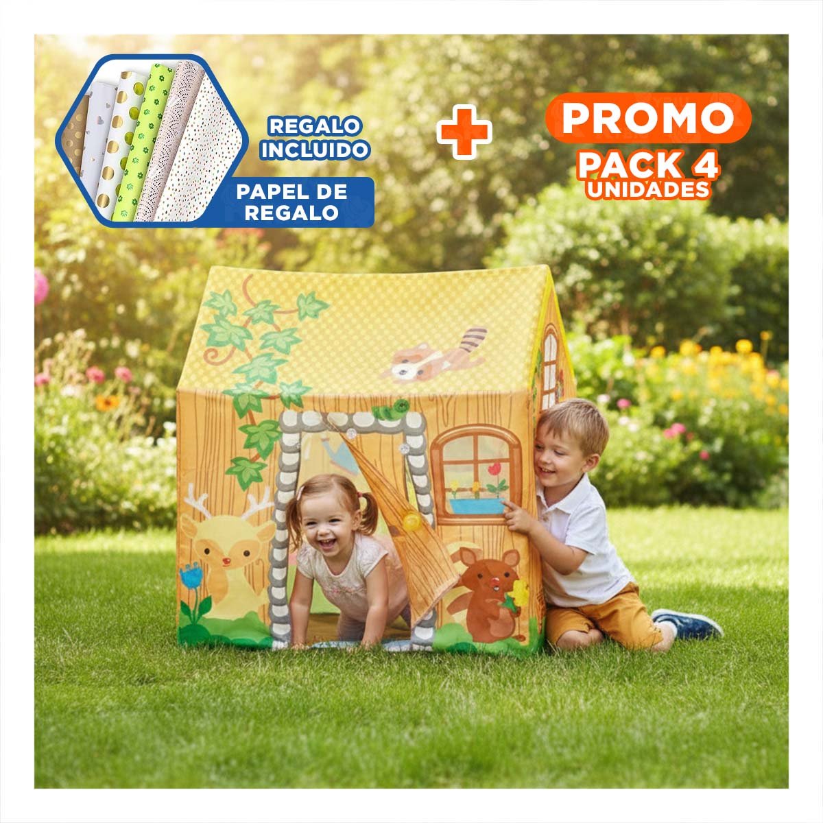 PACK4 CASA INFANTIL DE JUEGOS CON ENTRETENIMIENTO Y APRENDIZAJE 102 X 76 X 114CM Y+PAPEL REGALO - 1