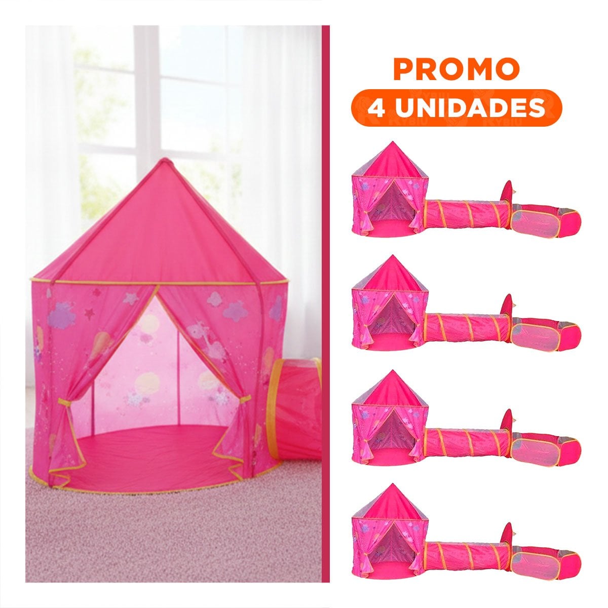 PACK4 REFUGIO INFANTIL 3 PIEZAS CON PISO Y TECHO PARA JUEGOS ROSADO Y+REGALO STICKER - 1