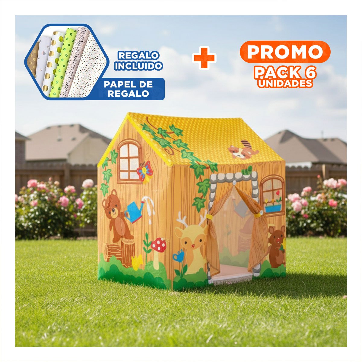 PACK6 HOGAR INFANTIL DE JUEGOS Y ENTRETENIMIENTO PARA NINOS 102 X 76 X 114CM Y+PAPEL REGALO - 1