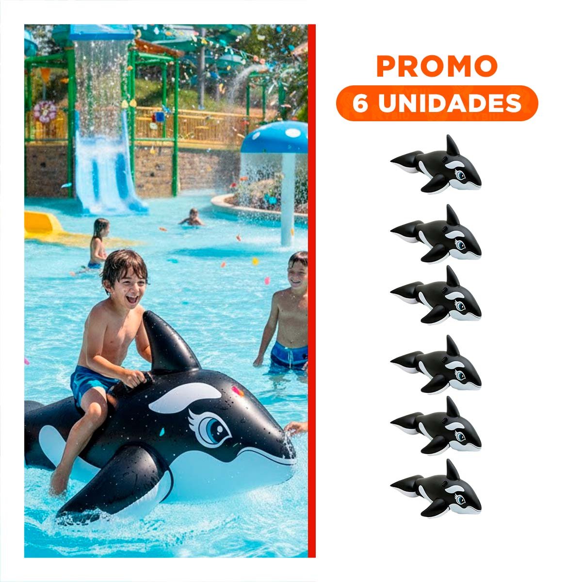 PACK6 SALVAVIDAS ORCA 193 X 119 CM INFLABLE SEGURO PARA PISCINA - 1