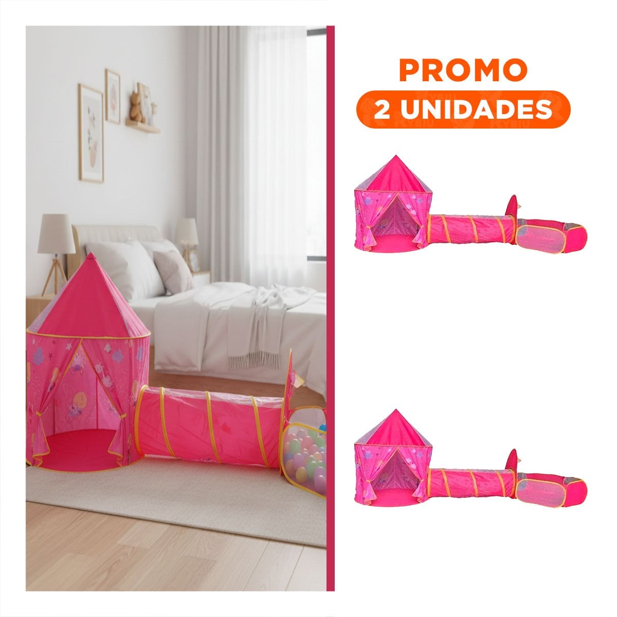 PACK2 TIENDA DIVERTIDA 3 PIEZAS CON ESTRUCTURA LIGERA Y JUEGOS INCLUIDOS ROSADO - 1