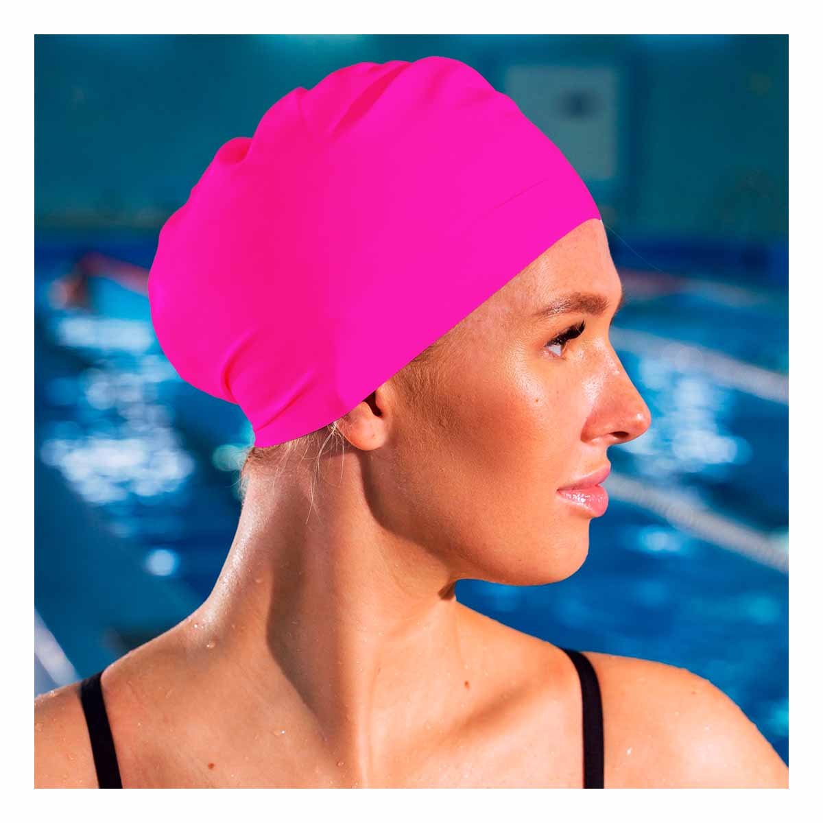 PACK4 GORRO DE NATACION ROSADO PARA JUEGOS Y CABELLO SEGURO PROTEGIDO - 5