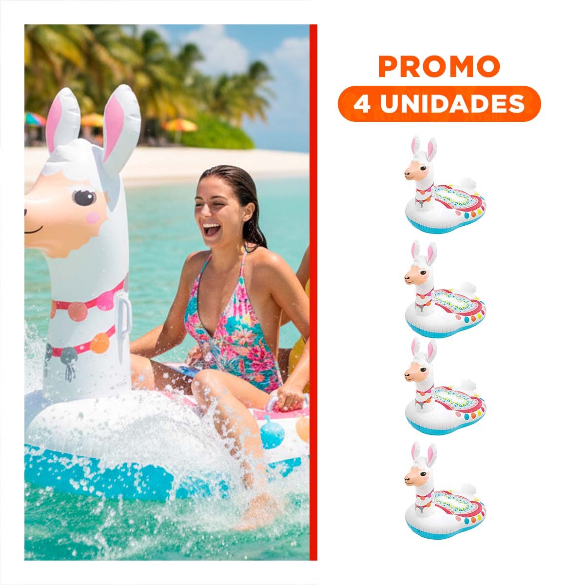 PACK4 SALVAVIDAS ACUATICO LLAMA 94 X 135 X 112 CM DIVERTIDO PARA JUEGOS Y+REGALO STICKER - 1
