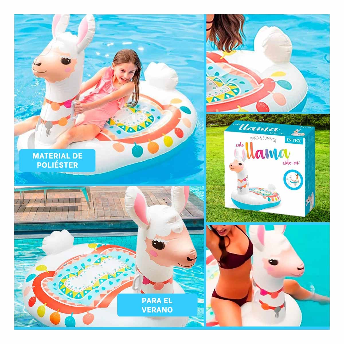 PACK4 SALVAVIDAS ACUATICO LLAMA 94 X 135 X 112 CM DIVERTIDO PARA JUEGOS Y+REGALO STICKER - 2