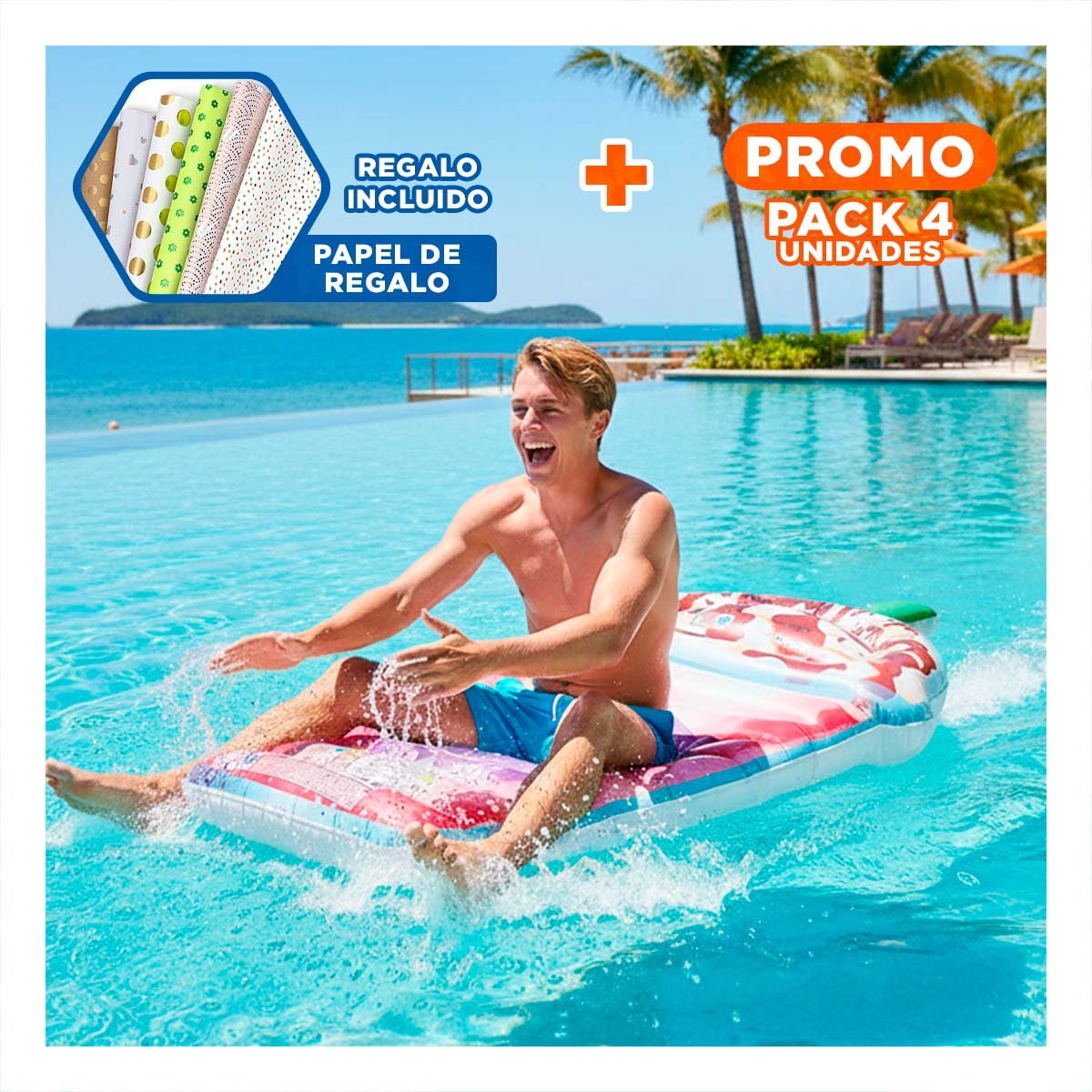 PACK4 SALVAVIDAS FLOTANTE HELADO 198 X 107 CM PARA PISCINA Y+PAPEL REGALO - 1