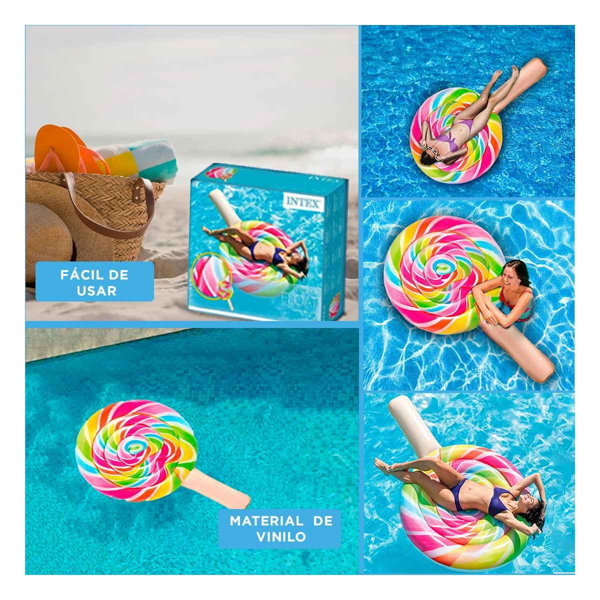 PACK2 JUGUETE INFLABLE DIVERTIDO PALETA CARAMELO 208 X 135 CM PARA PISCINA Y+PAPEL REGALO - 3