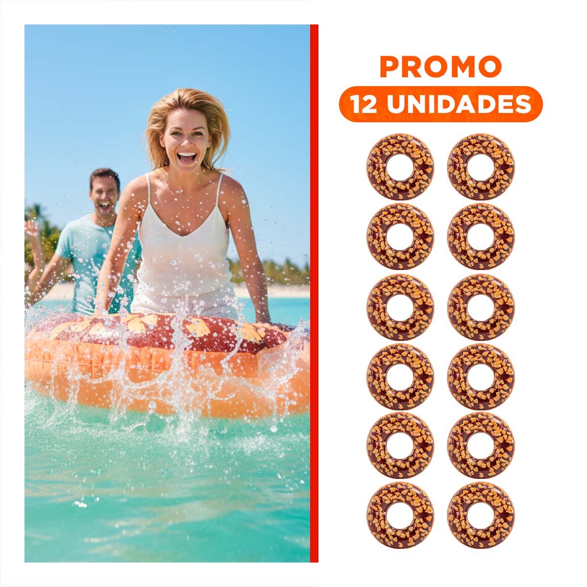 PACK12 FLOTADOR GRANDE DONAL CHOCOLATE 114 CM COMODO PARA JUEGOS EN AGUA Y+REGALO STICKER - 1
