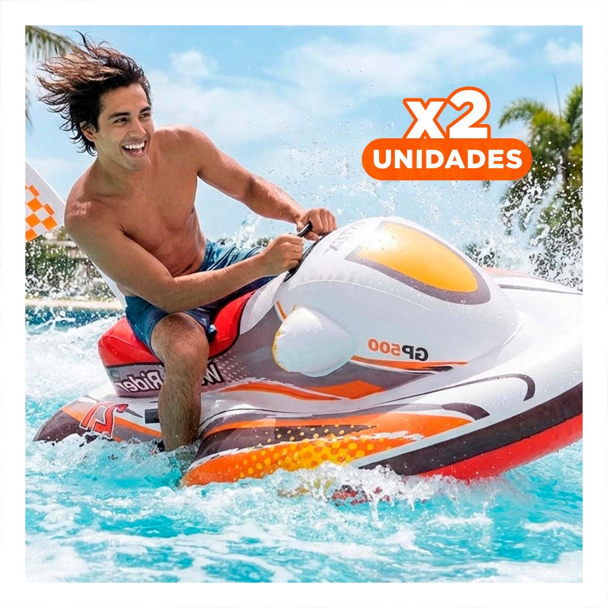 PACK2 SALVAVIDAS ACUATICO MOTO 117 X 77 CM DIVERTIDO PARA JUEGOS Y+REGALO STICKER - 1