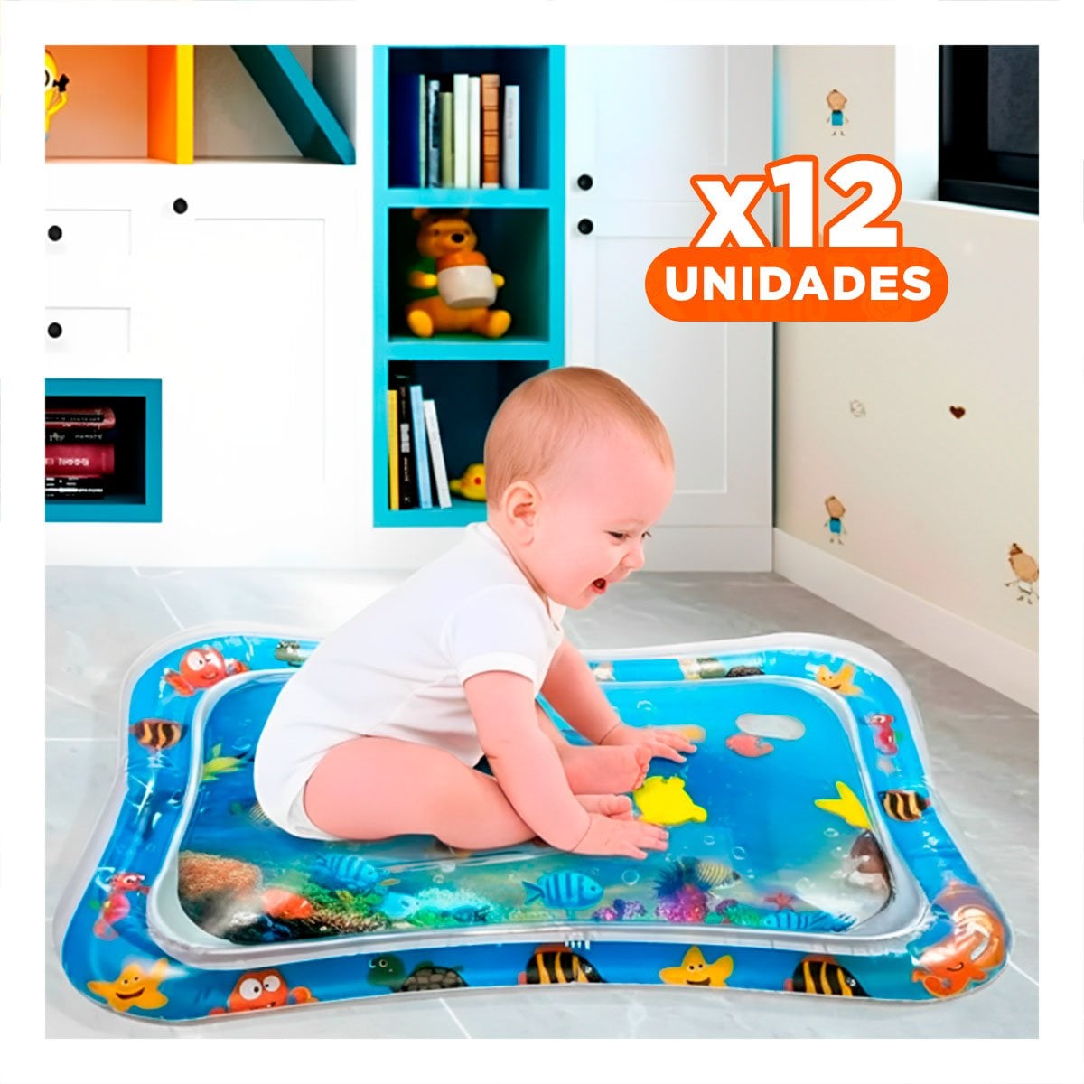 PACK12 CAMA INFLABLE AZUL PARA NIÑOS Y DIVERSION EN PISCINA CON SEGURIDAD - 1